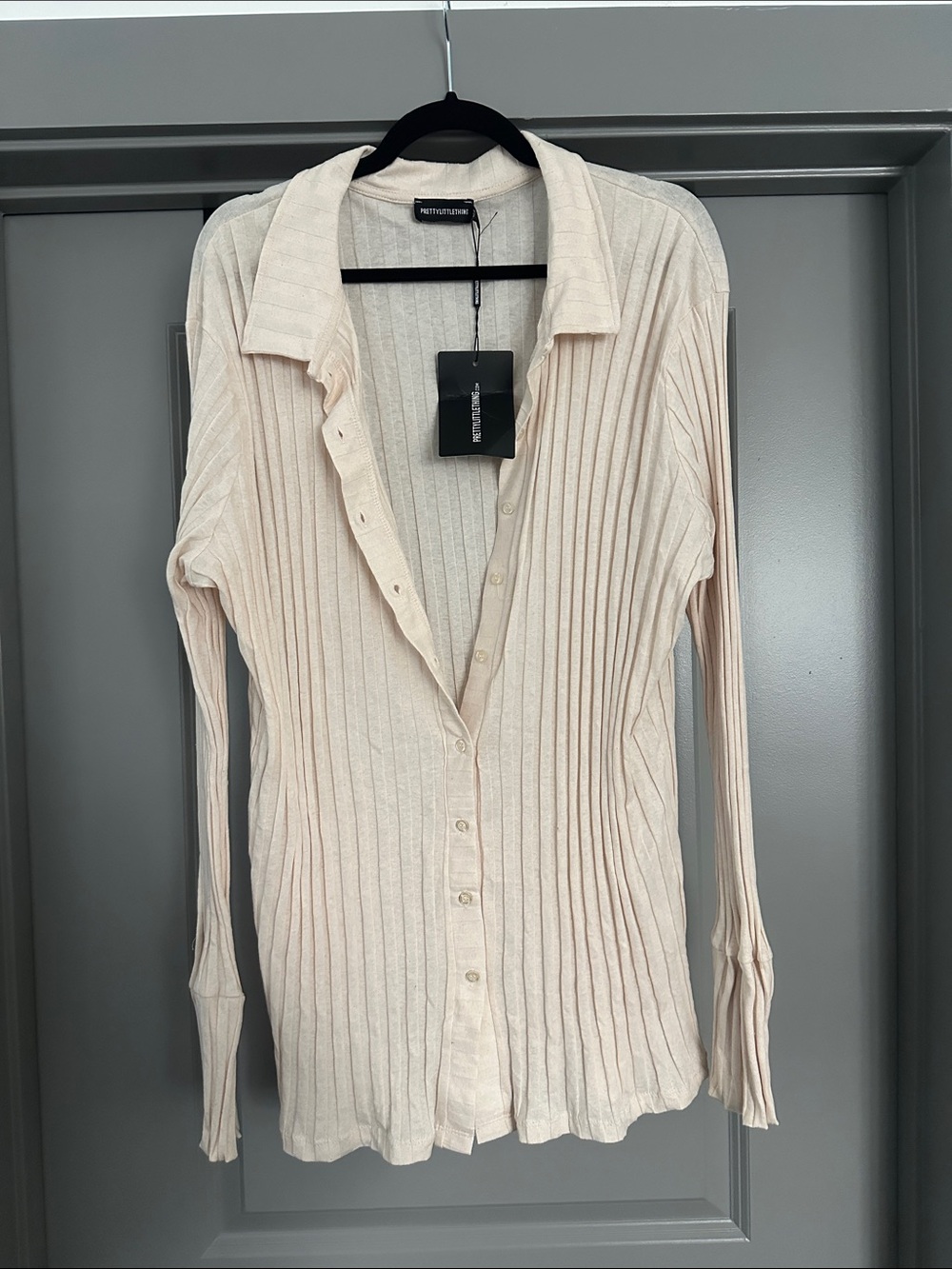 PrettyLittleThing | Ribbed Button-Up Shirt - Cream